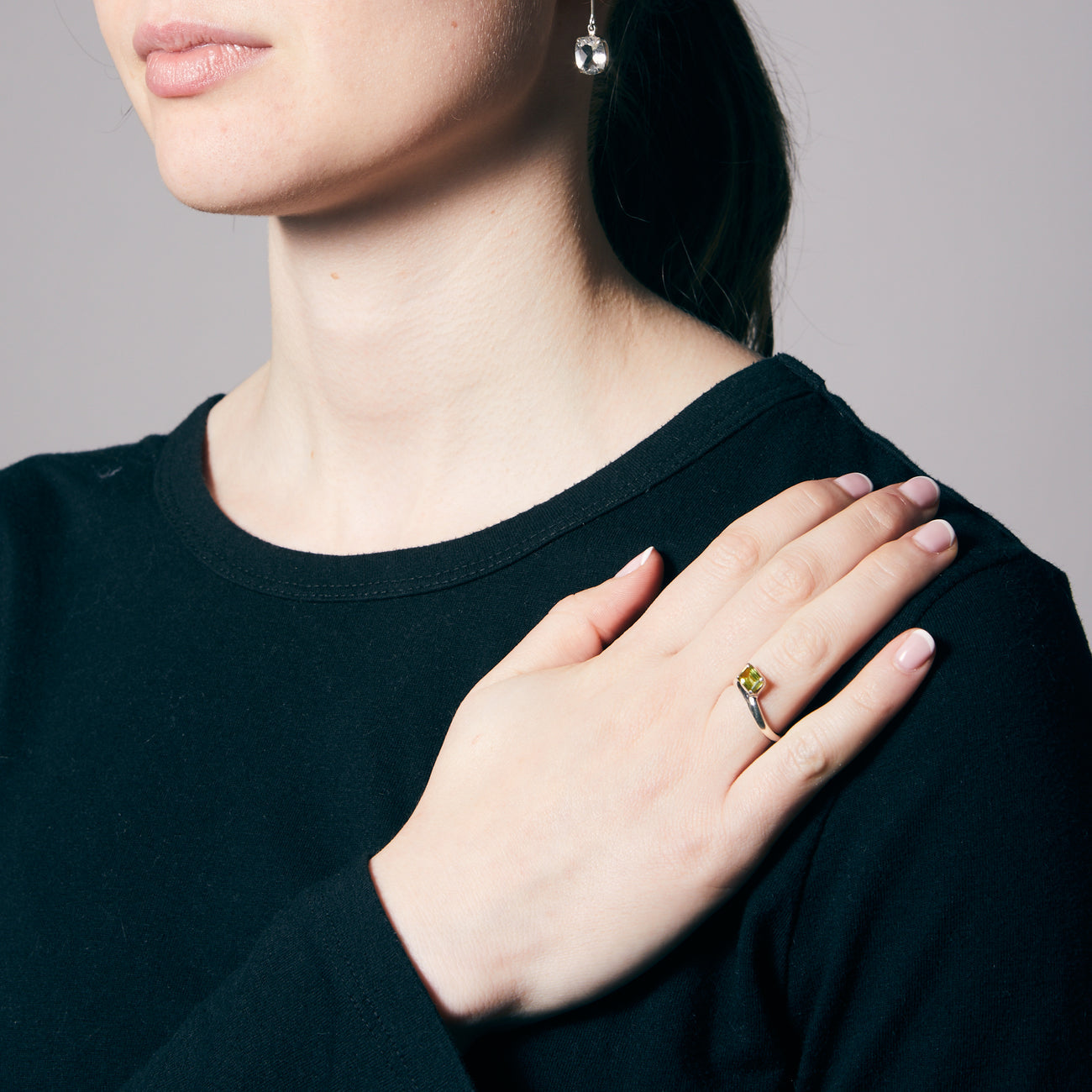 FACETED PERIDOT RECTANGLE STERLING SILVER RING | MADE IN EARTH 