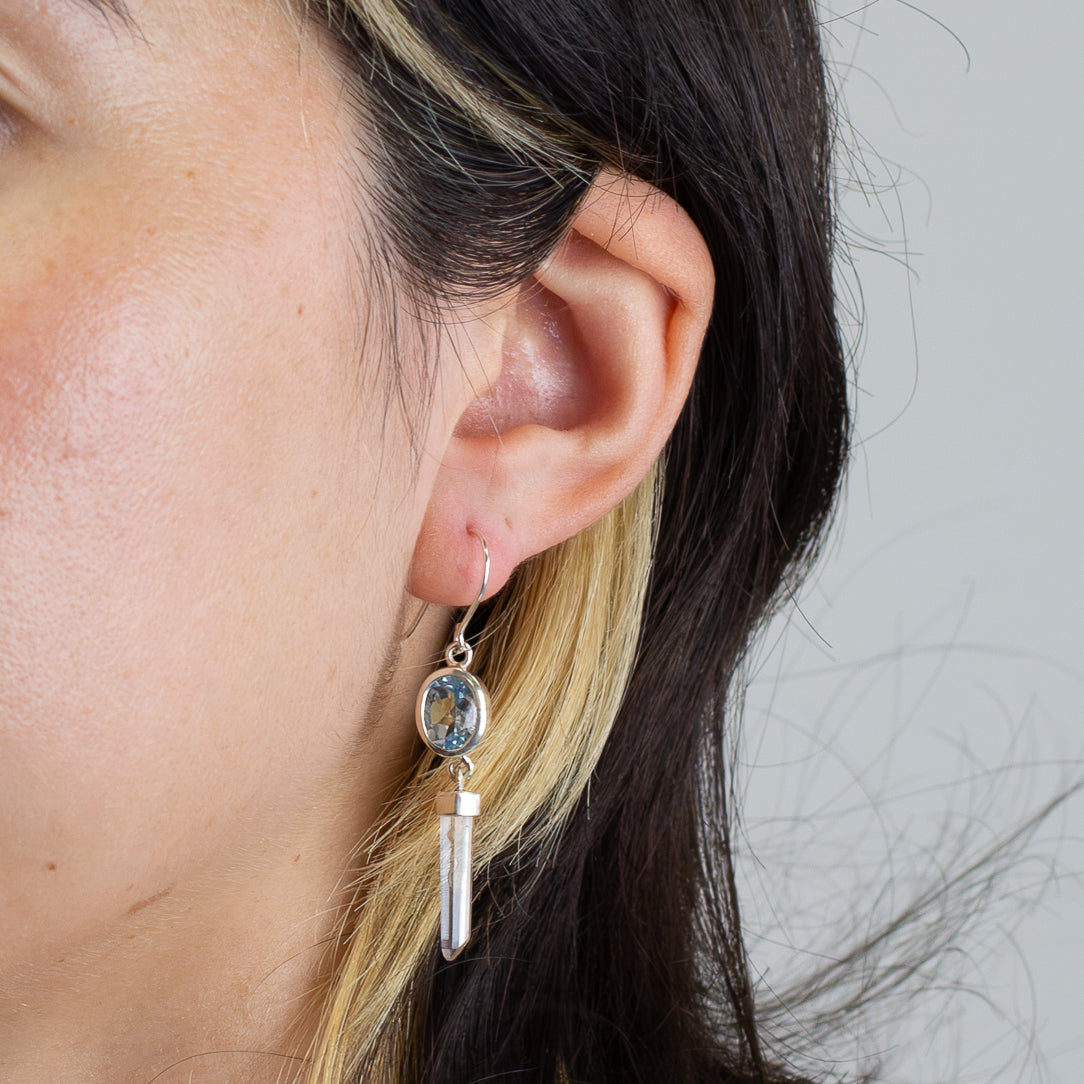 Blue Topaz & Laser Quartz Earrings