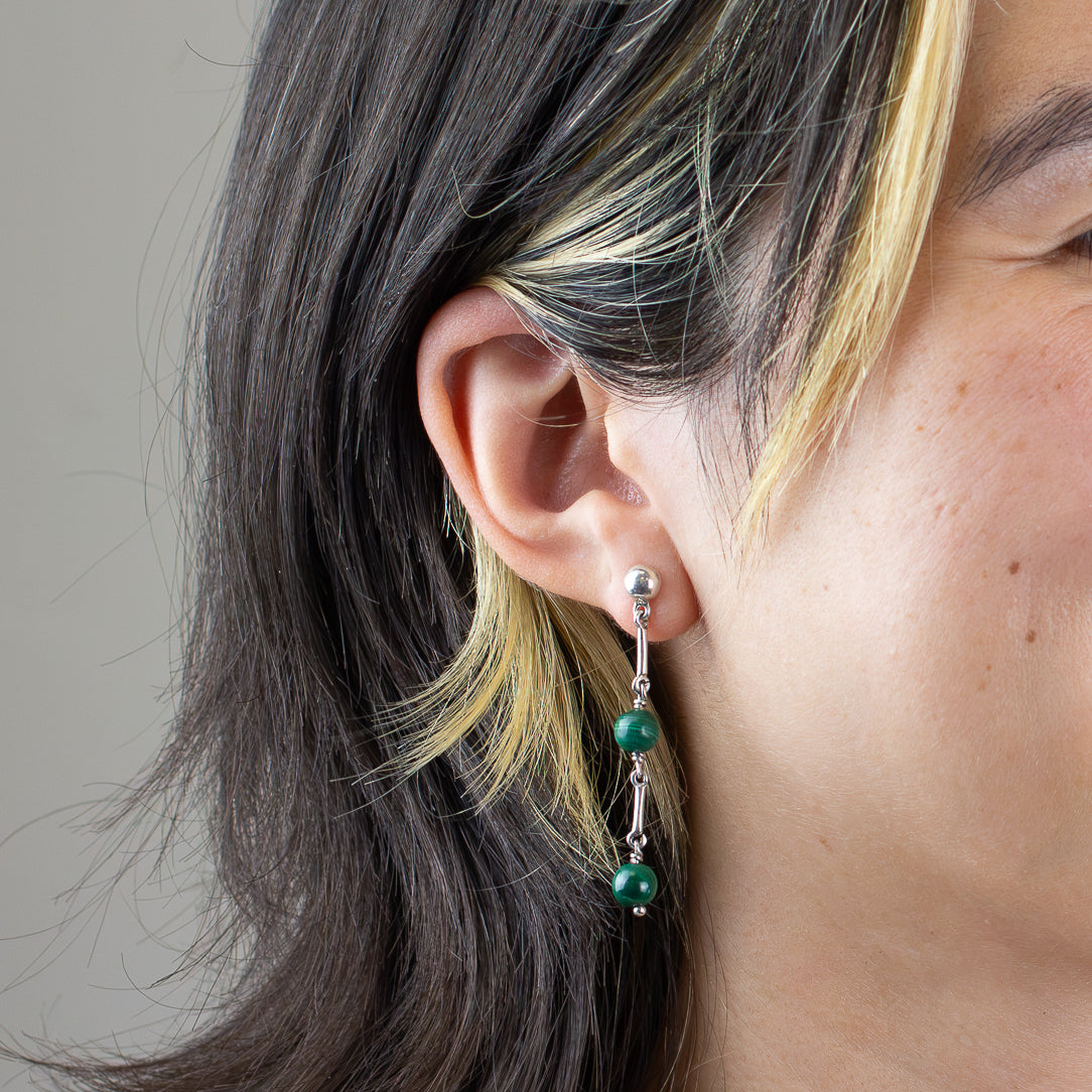 Malachite Stud Drop Earrings