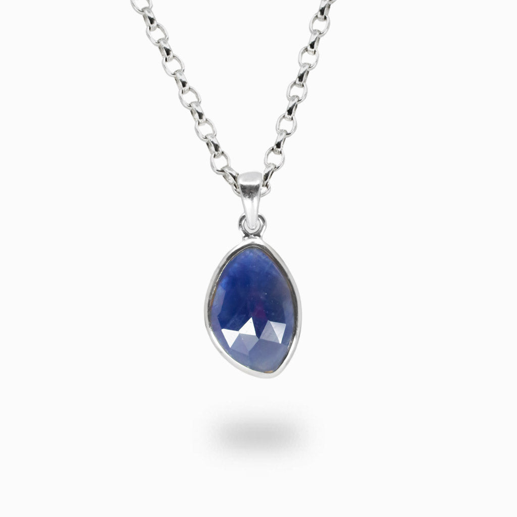 Faceted organic sapphire necklace in sterling silver