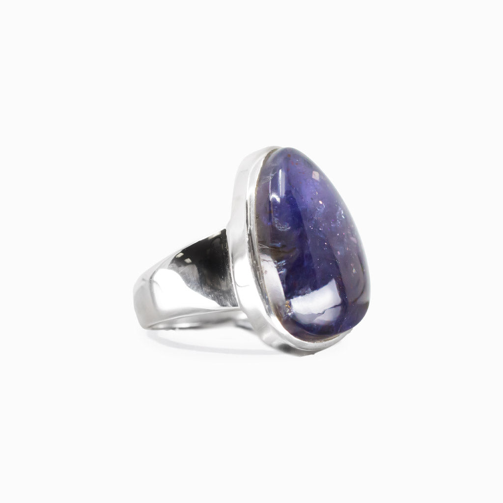 Iolite cabochon ring in organic sterling silver setting