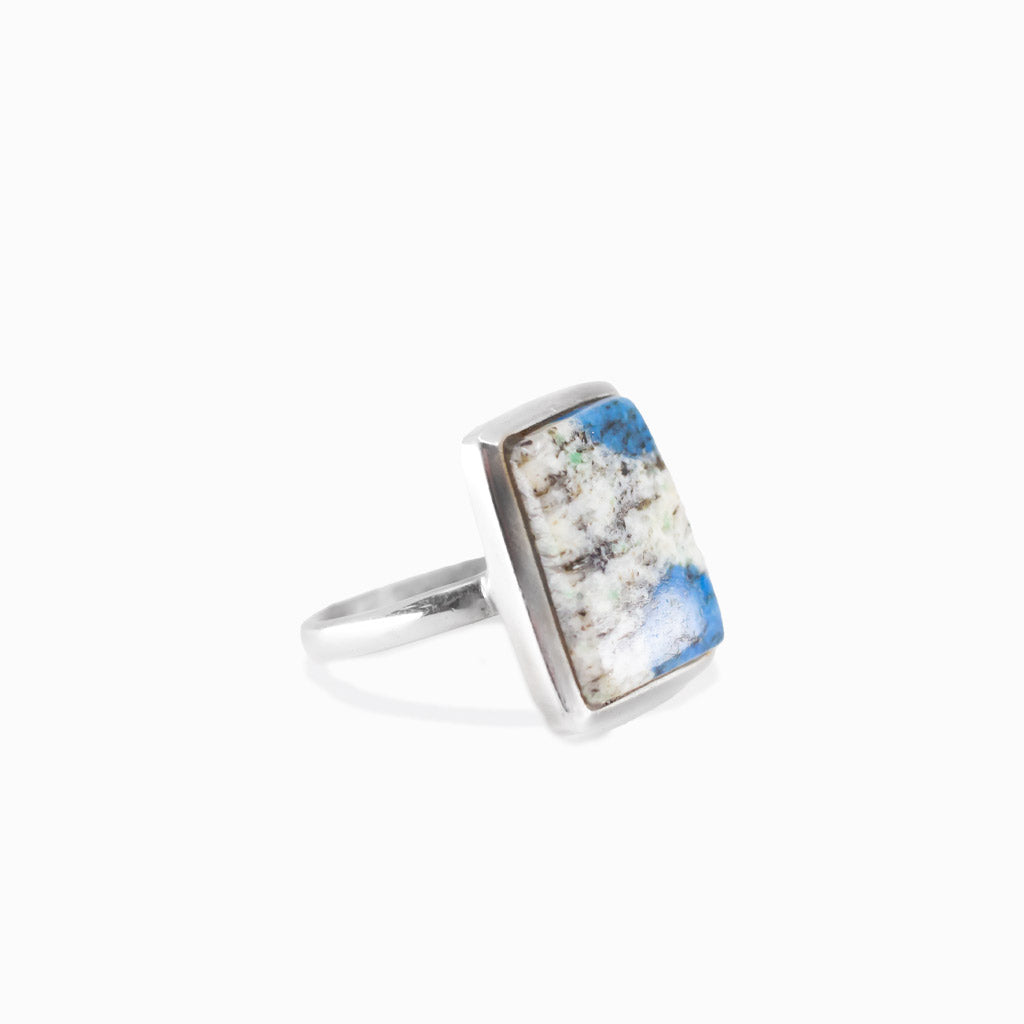 Rectangular K2 jasper ring in sterling silver bezel setting