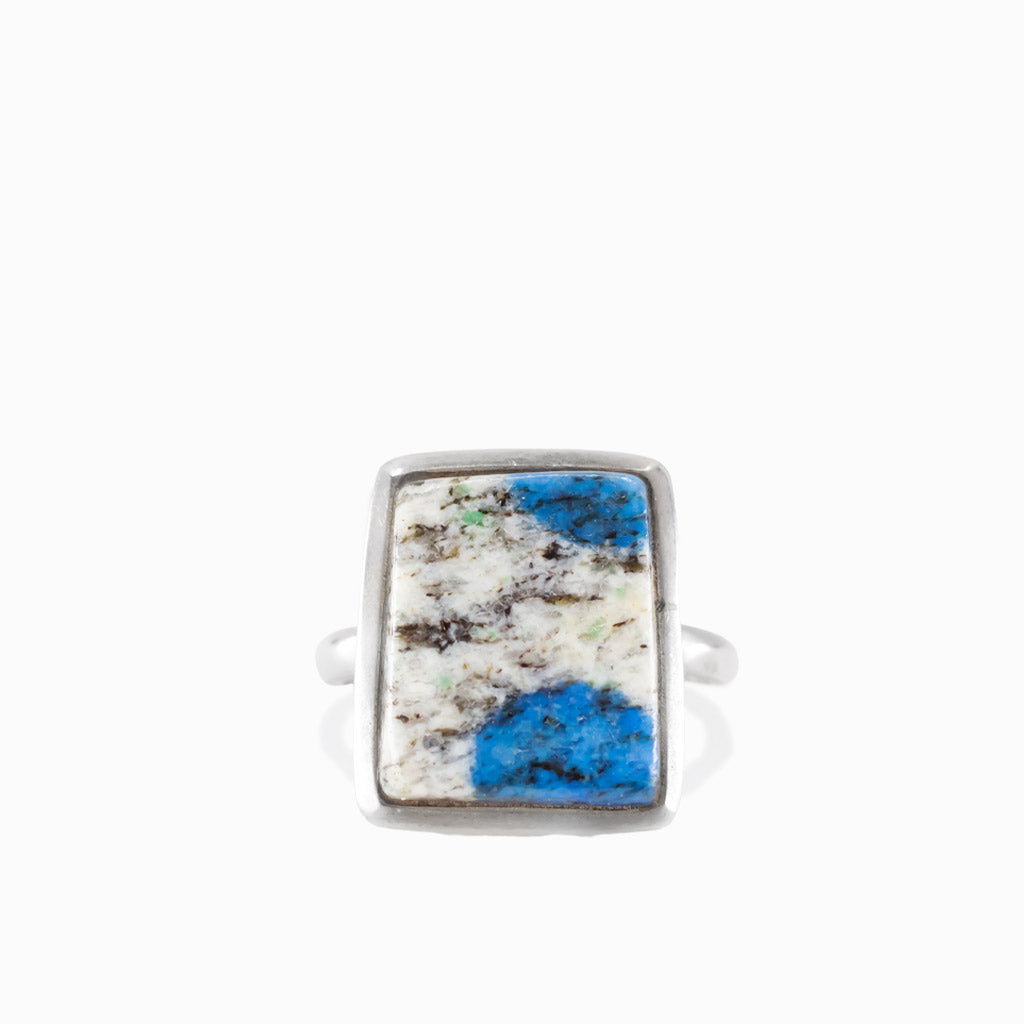 Rectangular K2 jasper ring in sterling silver bezel setting