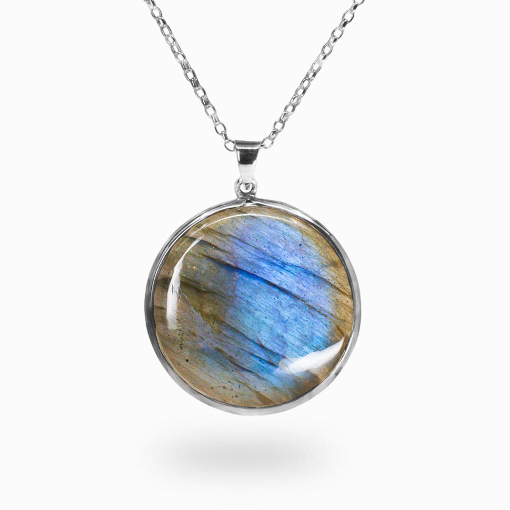 CABOCHON LABRADORITE ROUND BEZEL  NECKLACE MADE IN EARTH