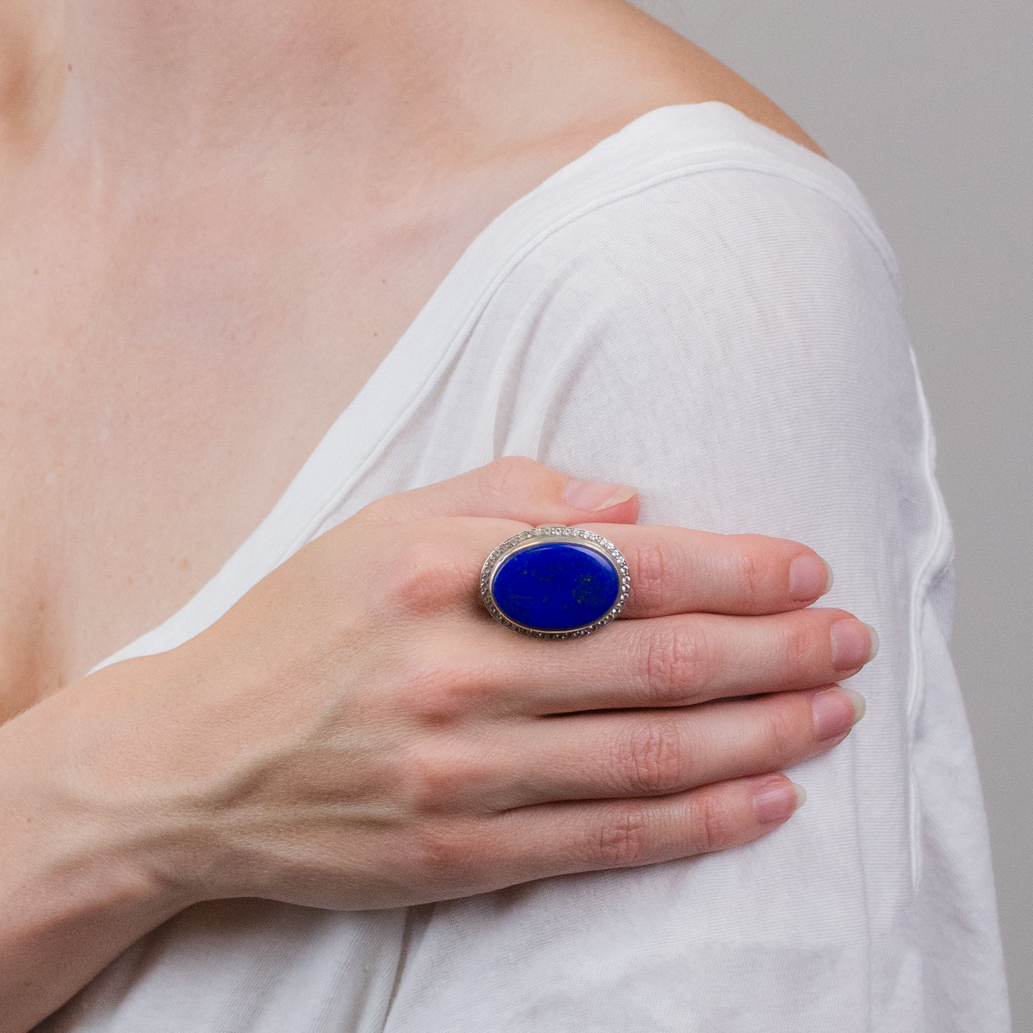 LAPIS LAZULI AND WHITE TOPAZ RING