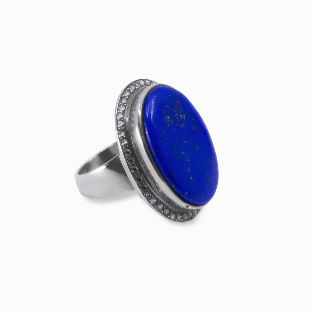 LAPIS LAZULI AND WHITE TOPAZ RING