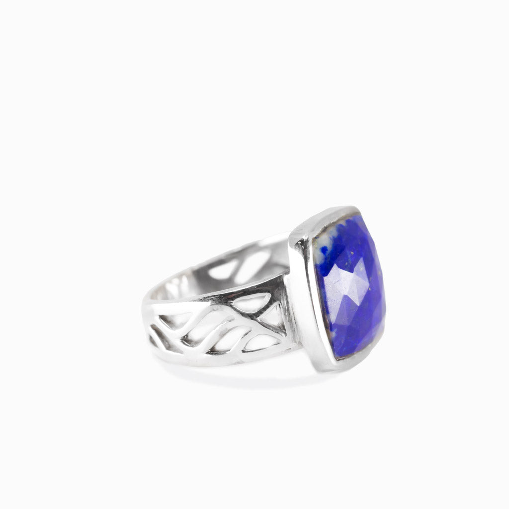 Square lapis lazuli ring in sterling silver bezel setting