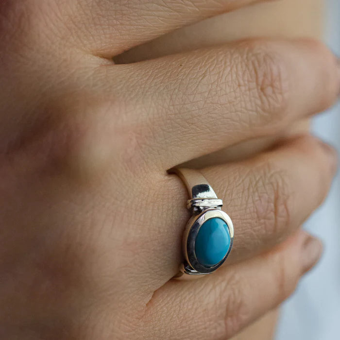sleeping beauty turquoise cabochon ring sterling silver oval blue turquoise gemstone ring arizona turquoise jewelry