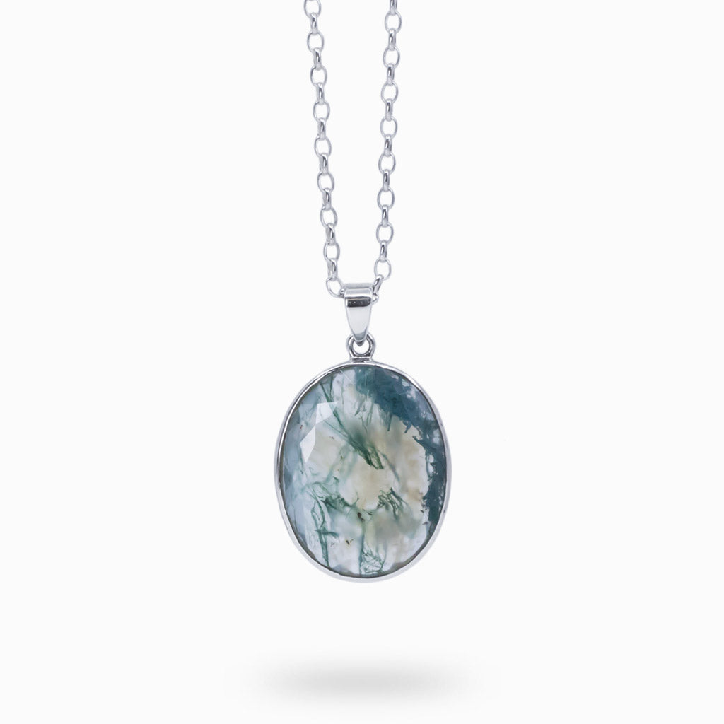 FACETED MOSS AGATE NECKLACE 
