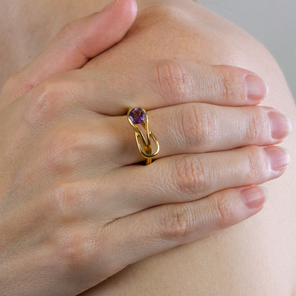 Amethyst Ring with gold vermeil finish on model