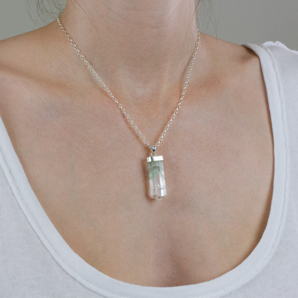 Celadonite Phantom Quartz Necklace on Model