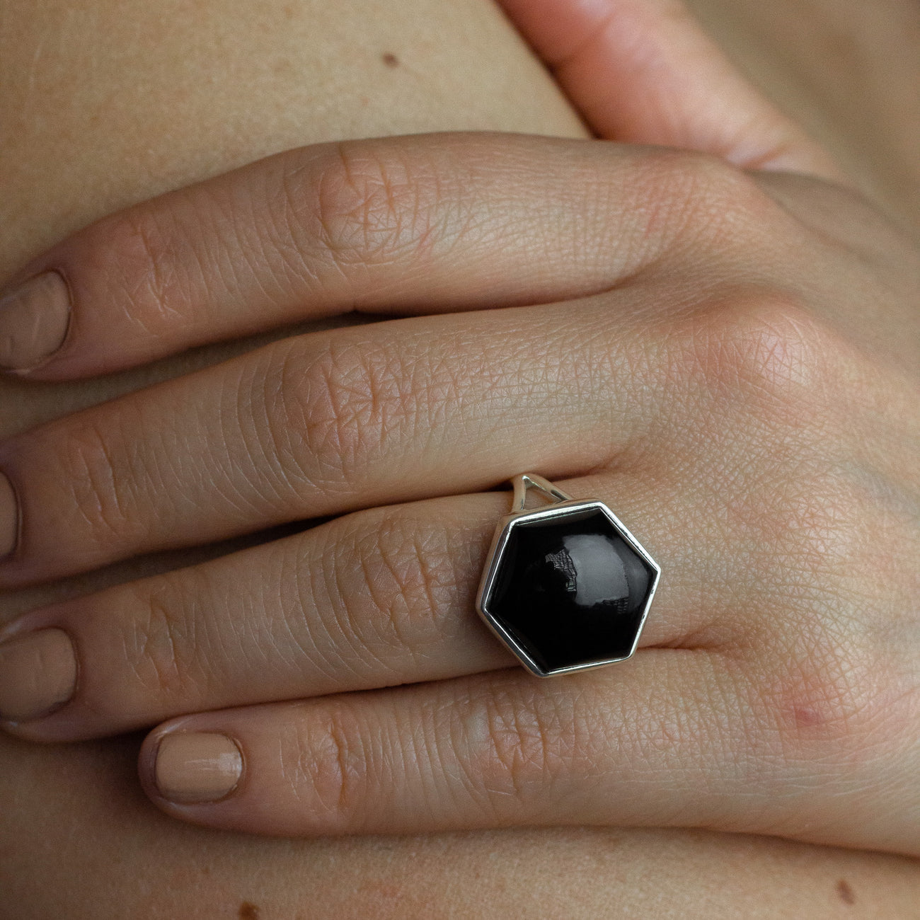 ONYX HEX RING 