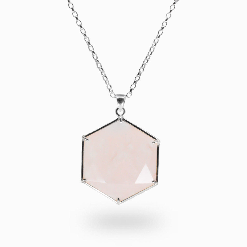 HEXAGONAL FACETED ROSE QUARTZ NECKLACE MADE IN EARTH 