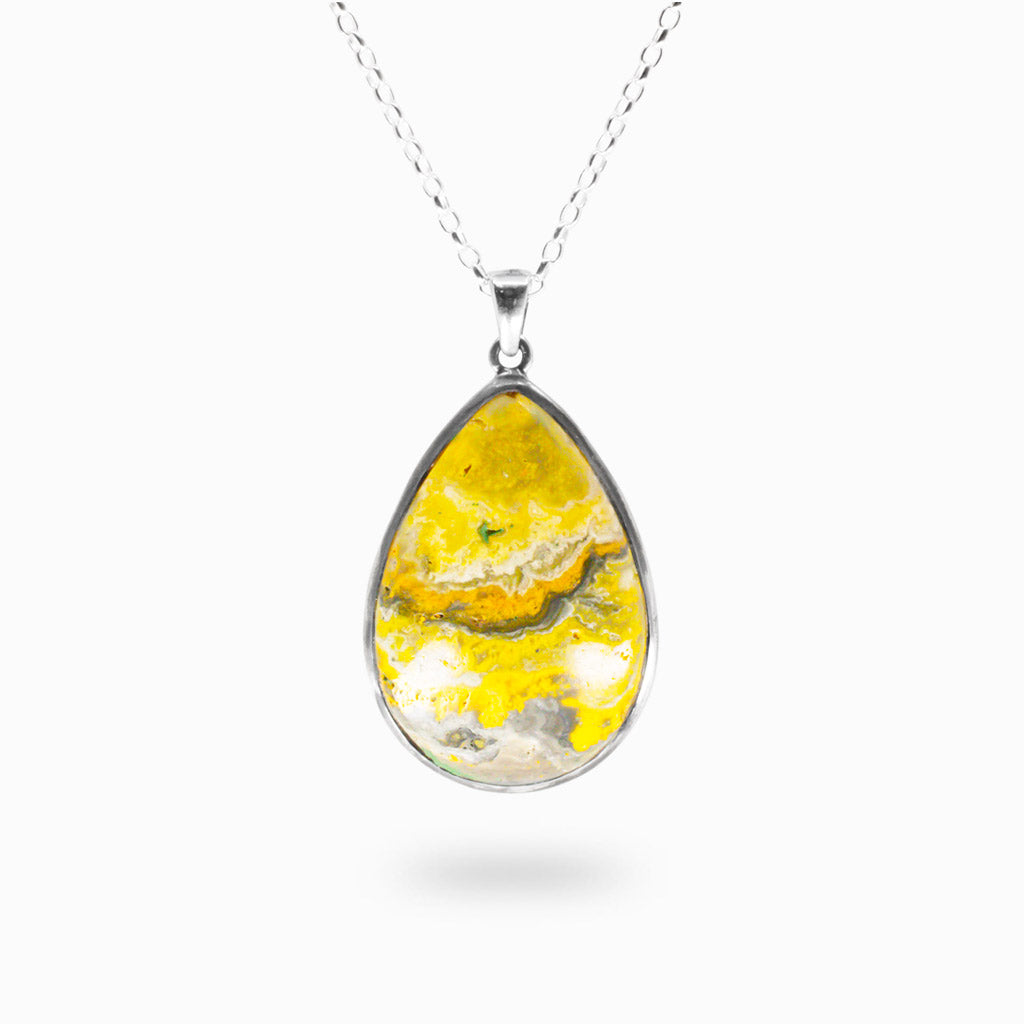 CABOCHON BUMBLEBEE JASPER TEAR NECKLACE IN STERLING SILVER  MADE IN EARTH