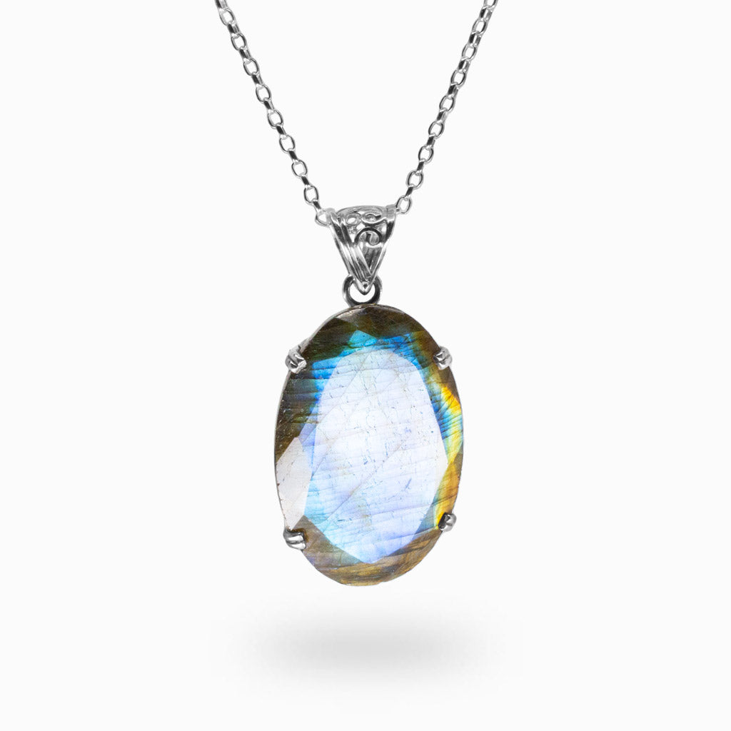 FACETED LABRADORITE OVAL CLAW STERLING SILVER NECKLACE | MADE IN EARTH