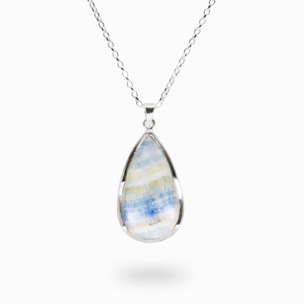 CABOCHON TEARDROP SCHEELITE NECKLACE IN STERLING SILVER MADE IN EARTH