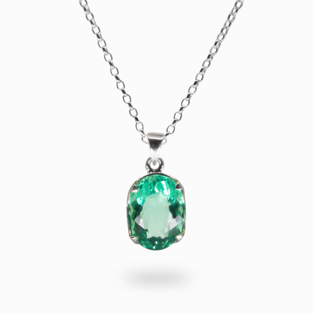 FACETED BLUE GREEN OVAL FLUORITE NECKLACE IN STERLING SILVER NECKLACE MADE IN EARTH 