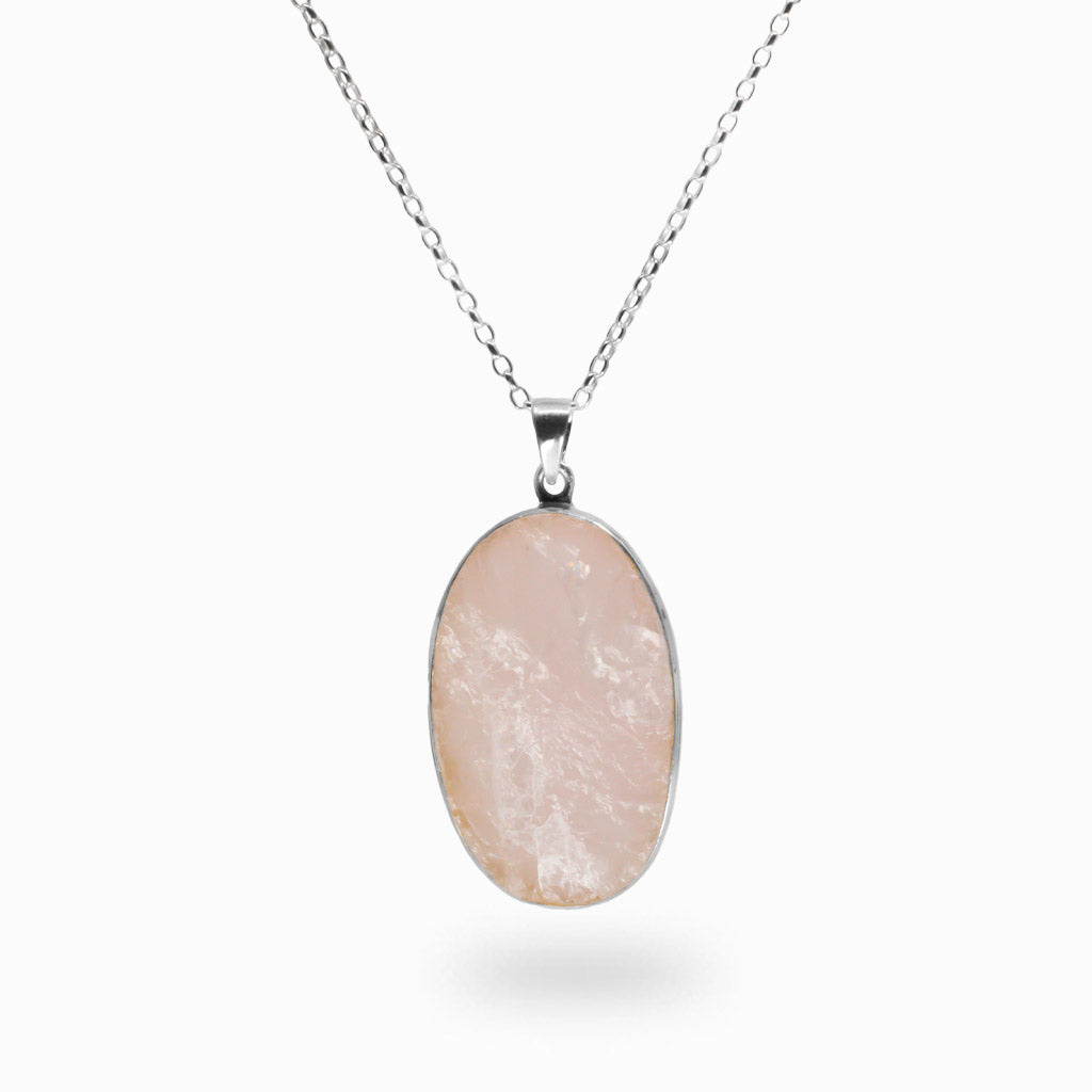 RAW ROSE QUARTZ NECKLACE STERLING SILVER MADE IN EARTH