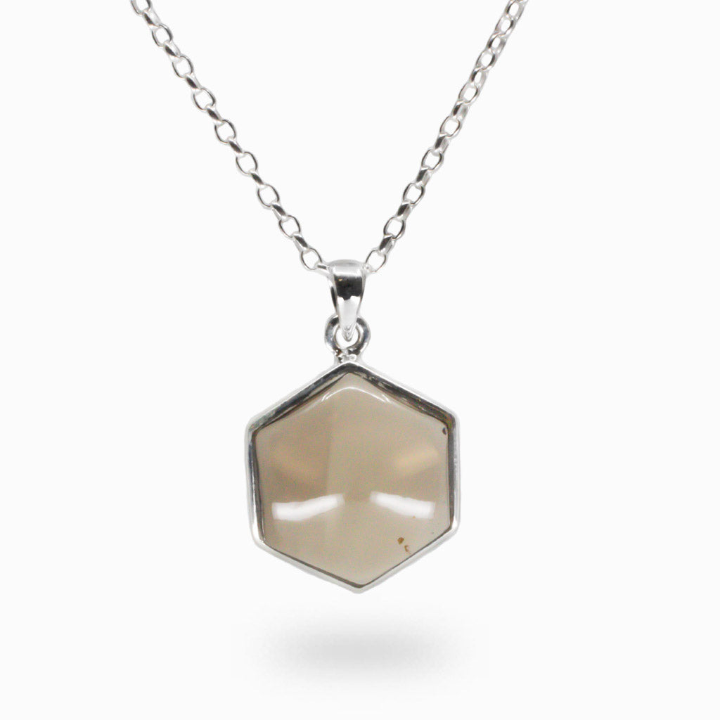 CABOCHON SMOKEY QUARTZ HEXAGON NECKLACE MADE IN EARTH 