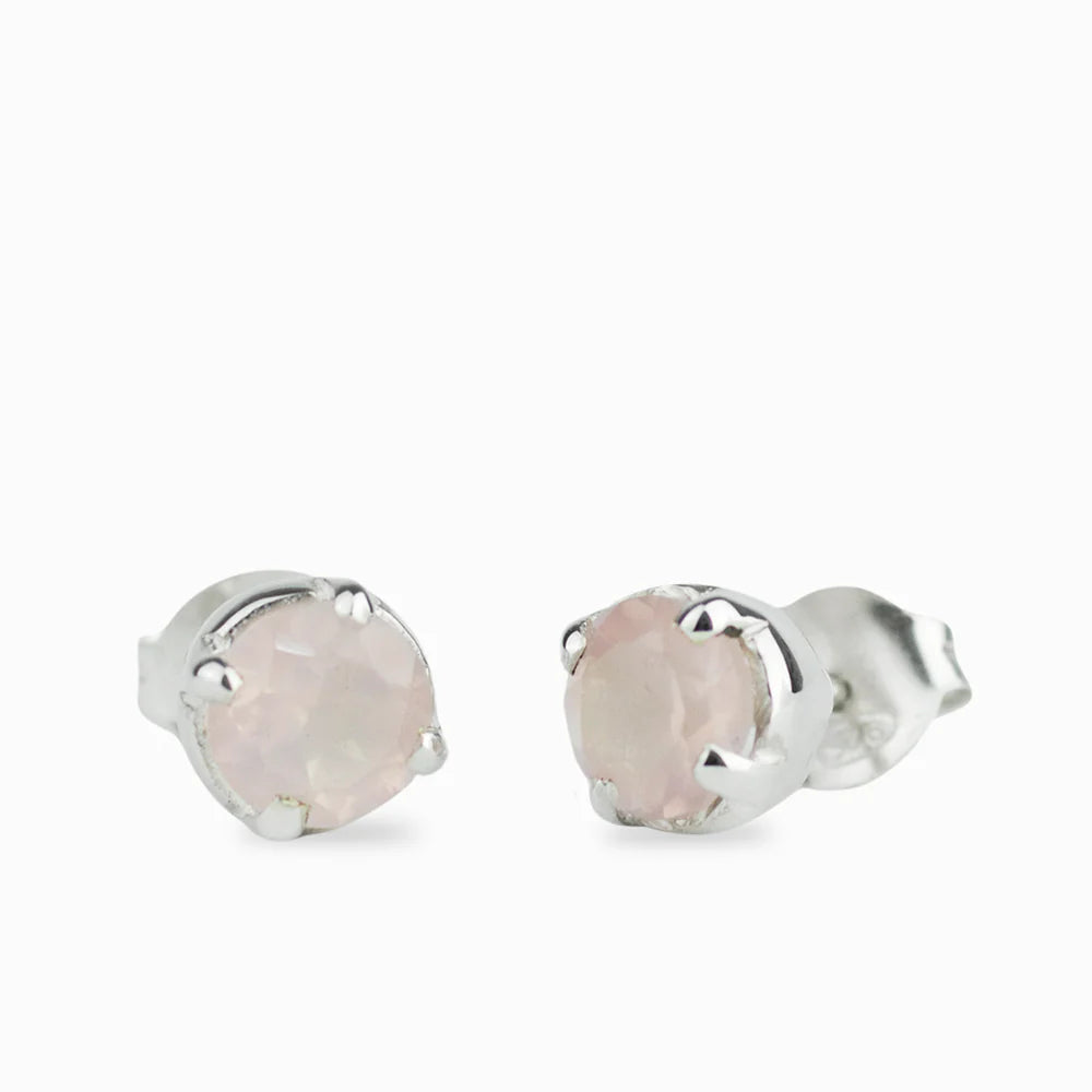 FACETED ROUND ROSE QUARTZ STUD EARRINGS 