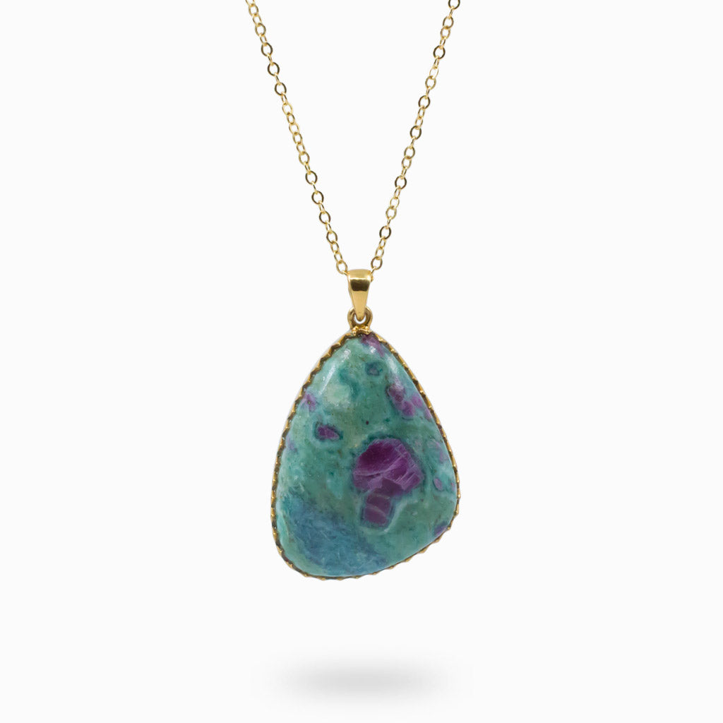 Cabochon Ruby Fuschite 14k yellow gold vermeil necklace