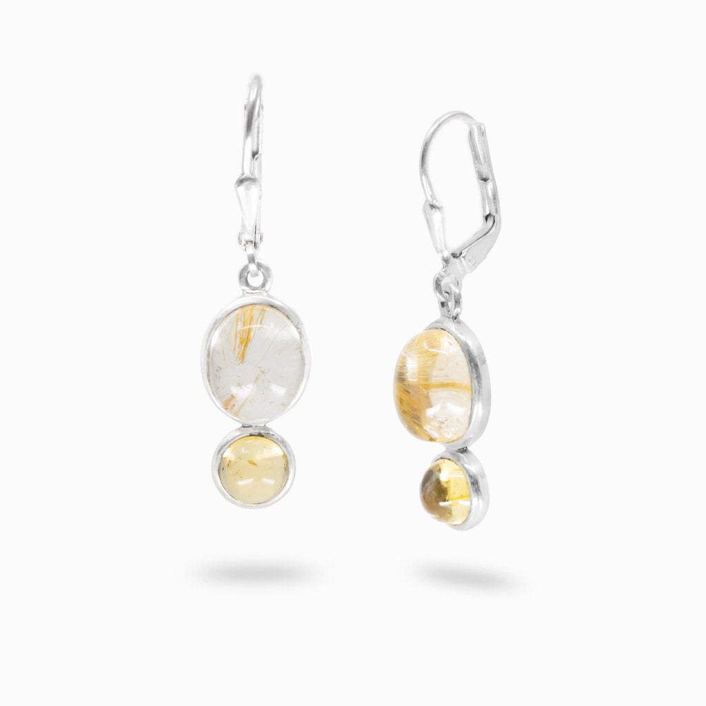 Rutilated quartz and citrine drop earrings in sterling silver