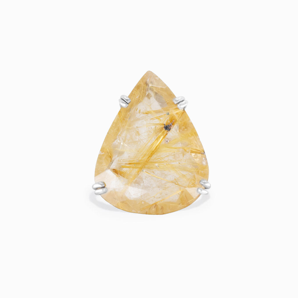 Faceted golden rutilated quartz ring in sterling silver