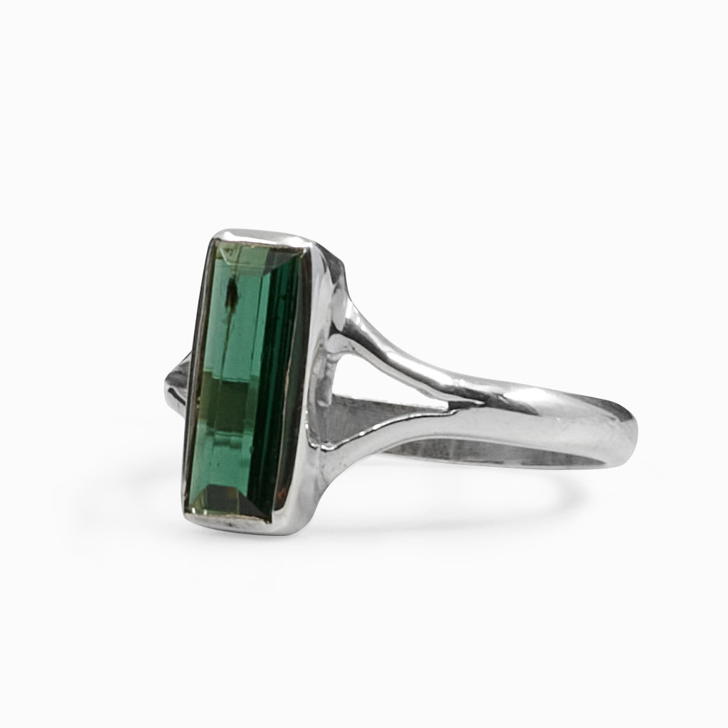 Green Faceted Rectangle Green Tourmaline Ring right side