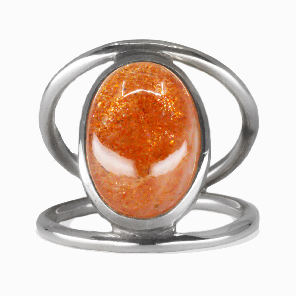 CABOCHON SUNSTONE OVAL BEZEL HALO RING STERLING SILVER | MADE IN EARTH 