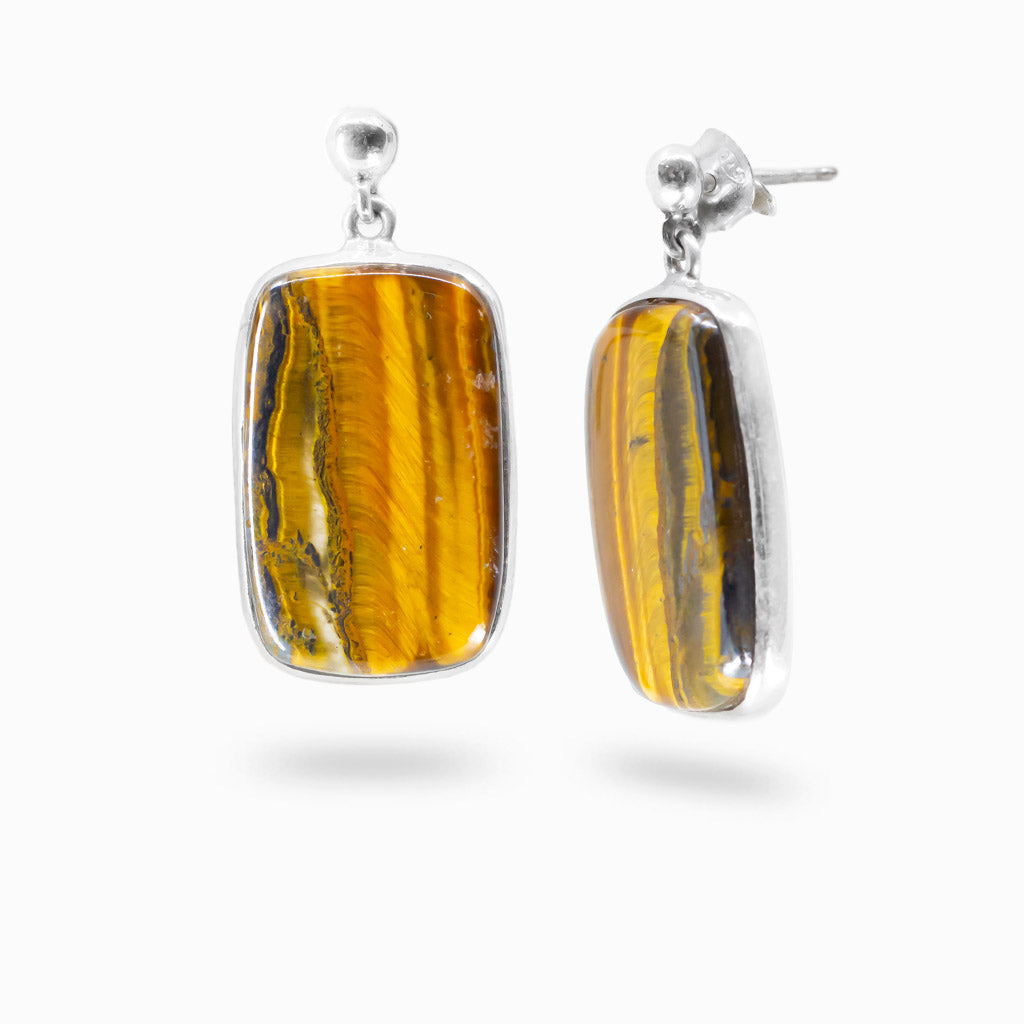 Tiger iron rectangle drop earrings in sterling silver