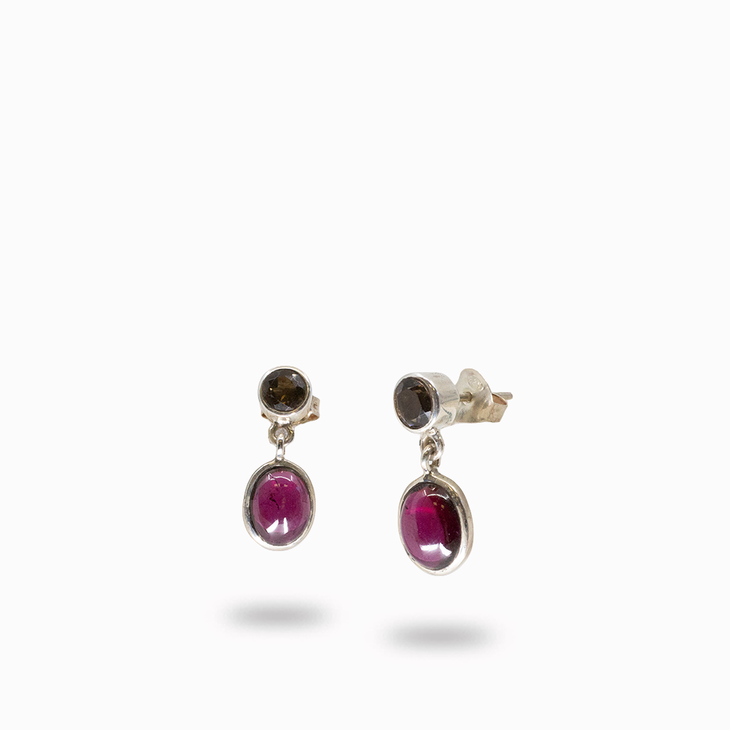 Smokey Quartz & Garnet Drop Earrings