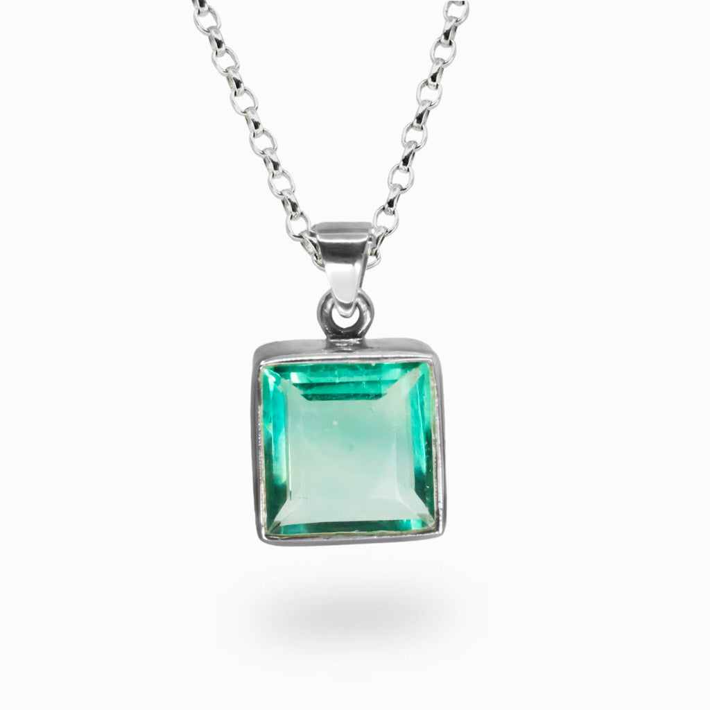 FACETED SQUARE FLUORITE BEZEL NECKLACE STERLING SILVER | MADE IN EARTH