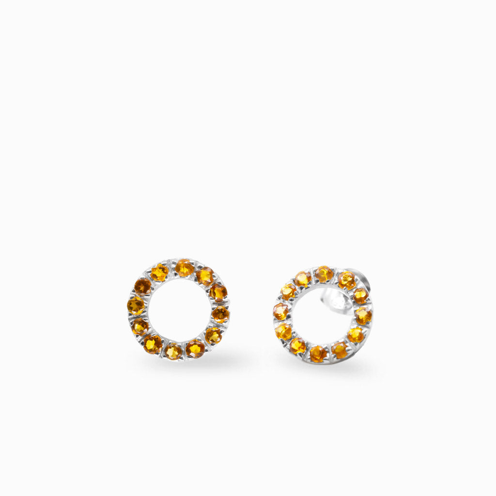 Citrine circle stud earrings with multiple stones in sterling silver