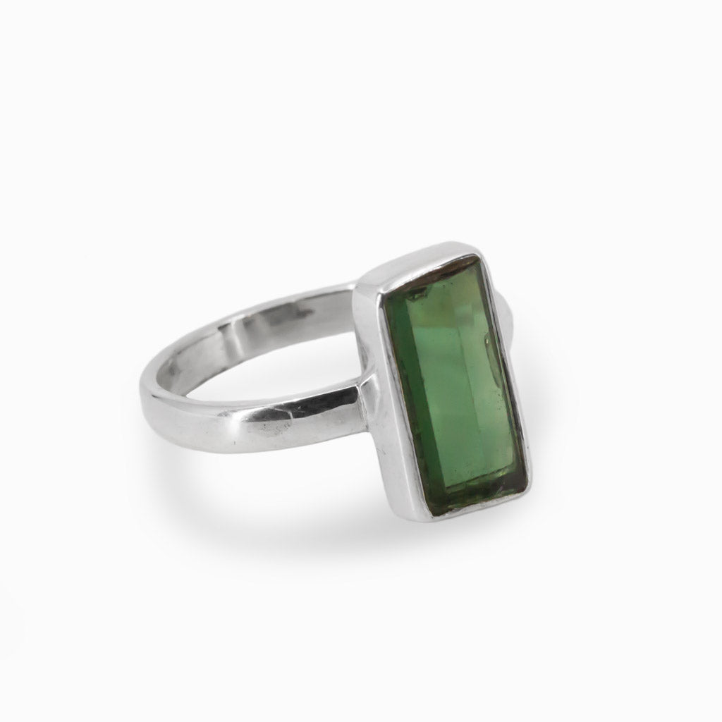Green Tourmaline Raw Ring in 925 Sterling Silver Made In Earth