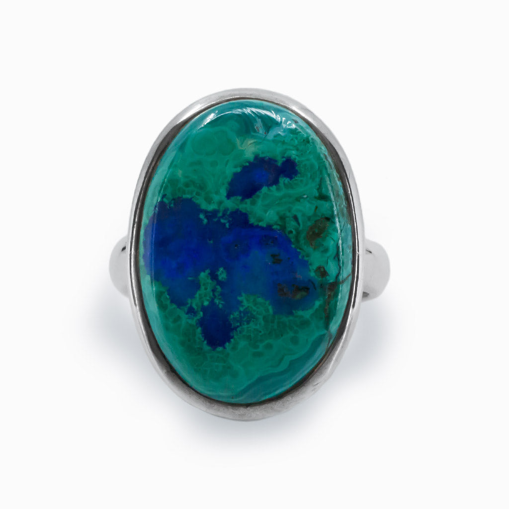 Azurite Malachite Oval Cabachon Ring