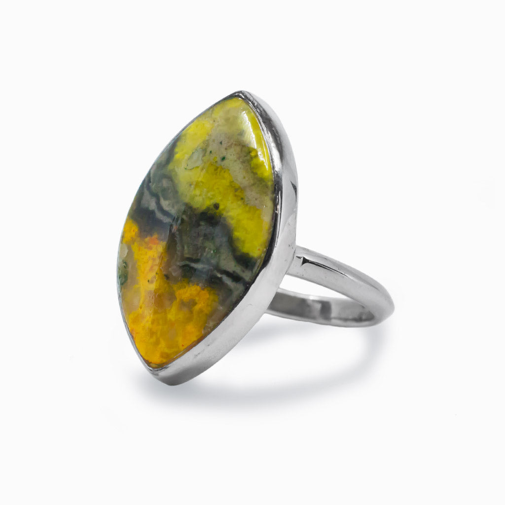 Marquis Black and Yelllow Bumblebee Jasper Ring Made In Earth