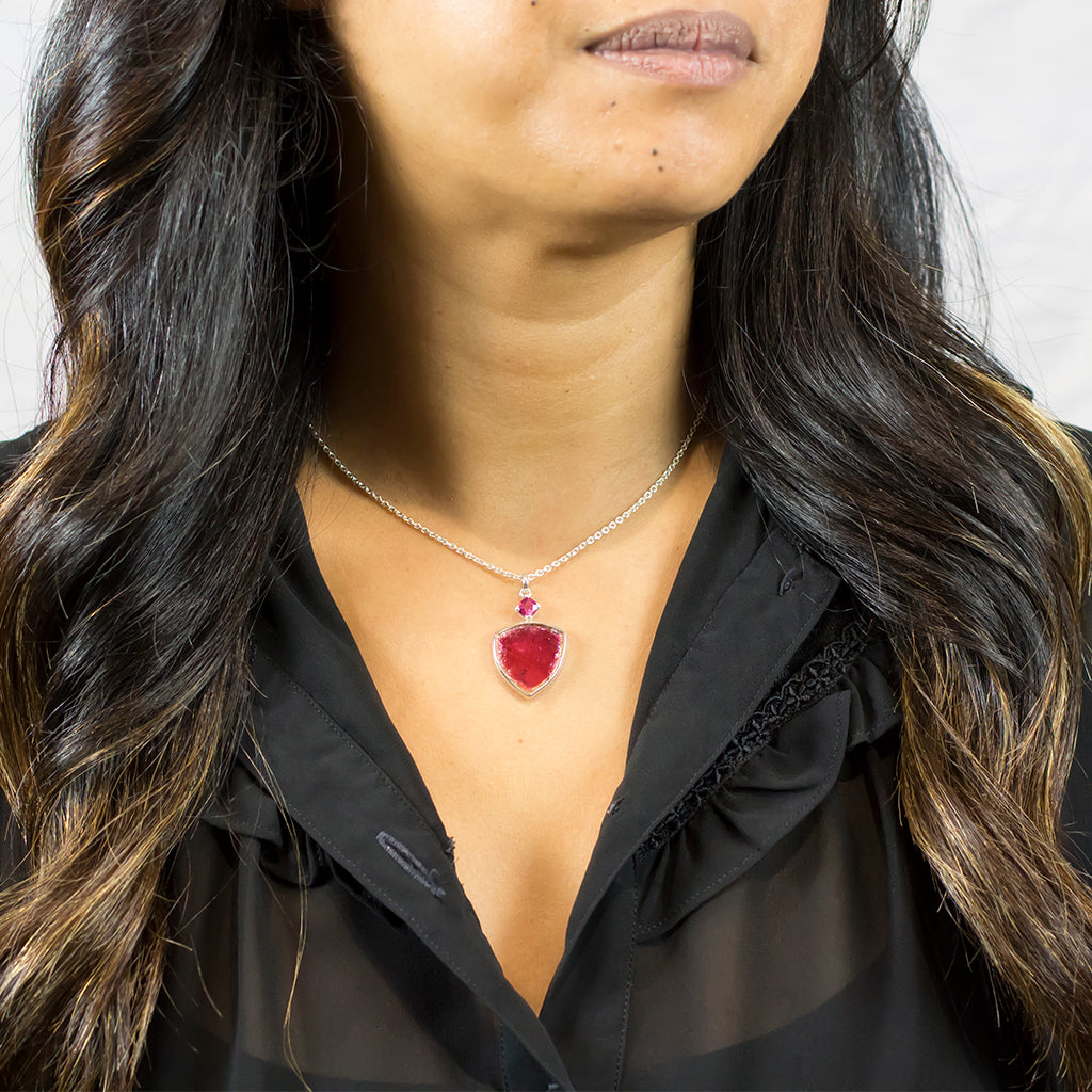 Gemstone Pink Tourmaline slice Necklace Made In Earth On Model