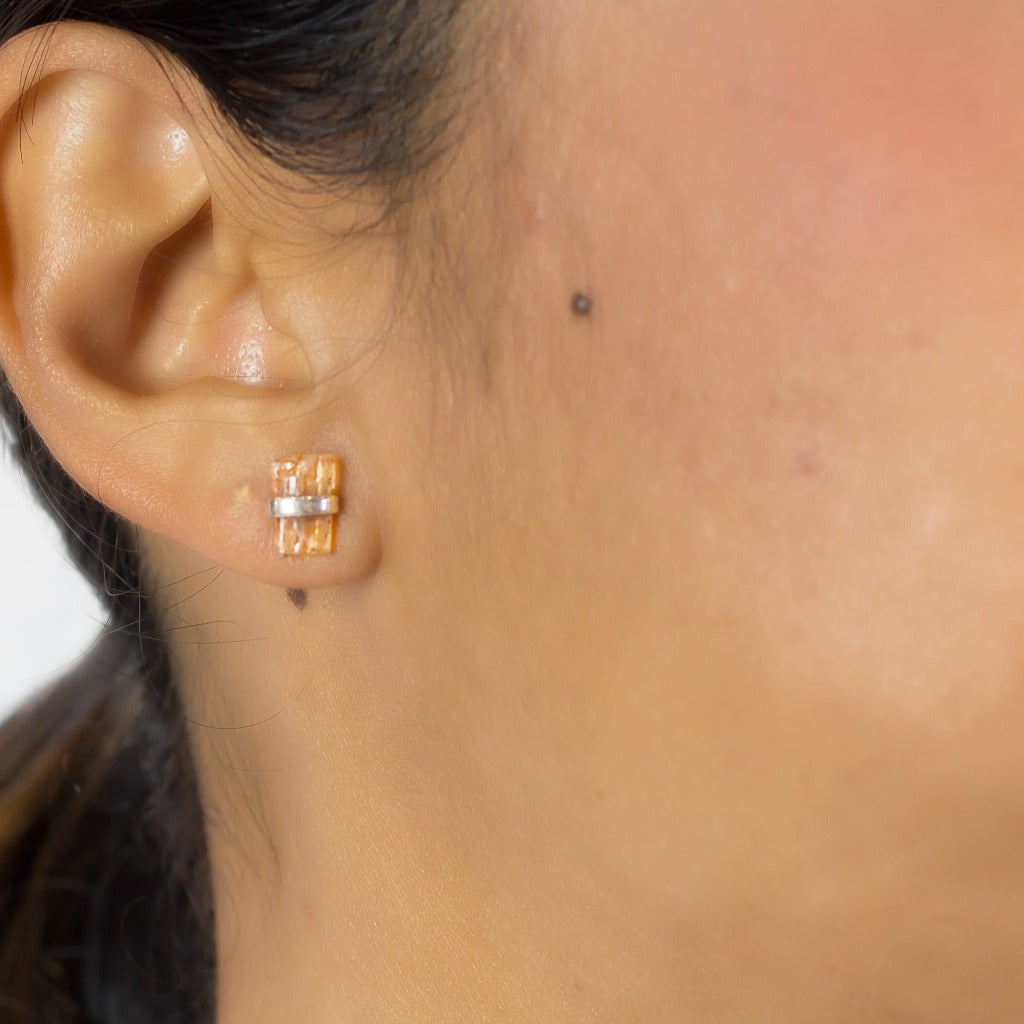 Golden Topaz Stud Earrings on Model