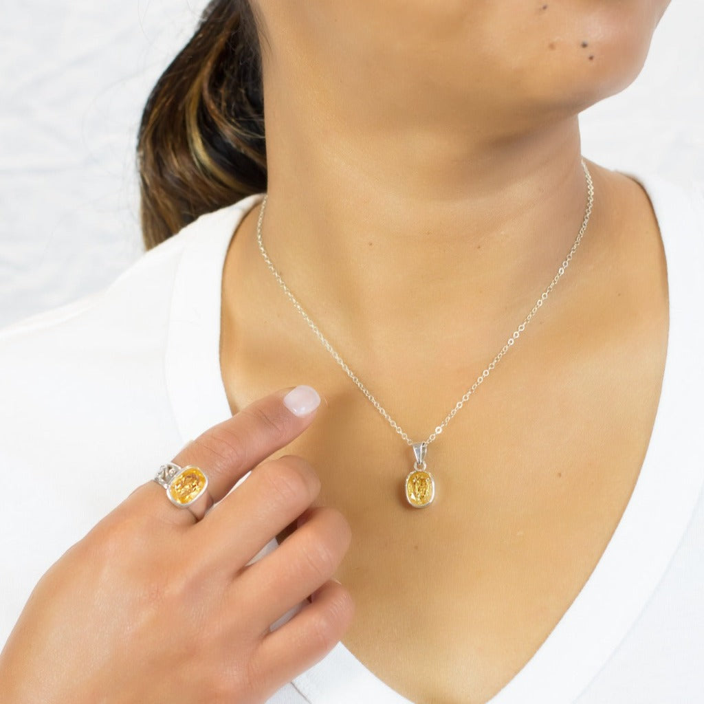 Golden Topaz Pendant on Model