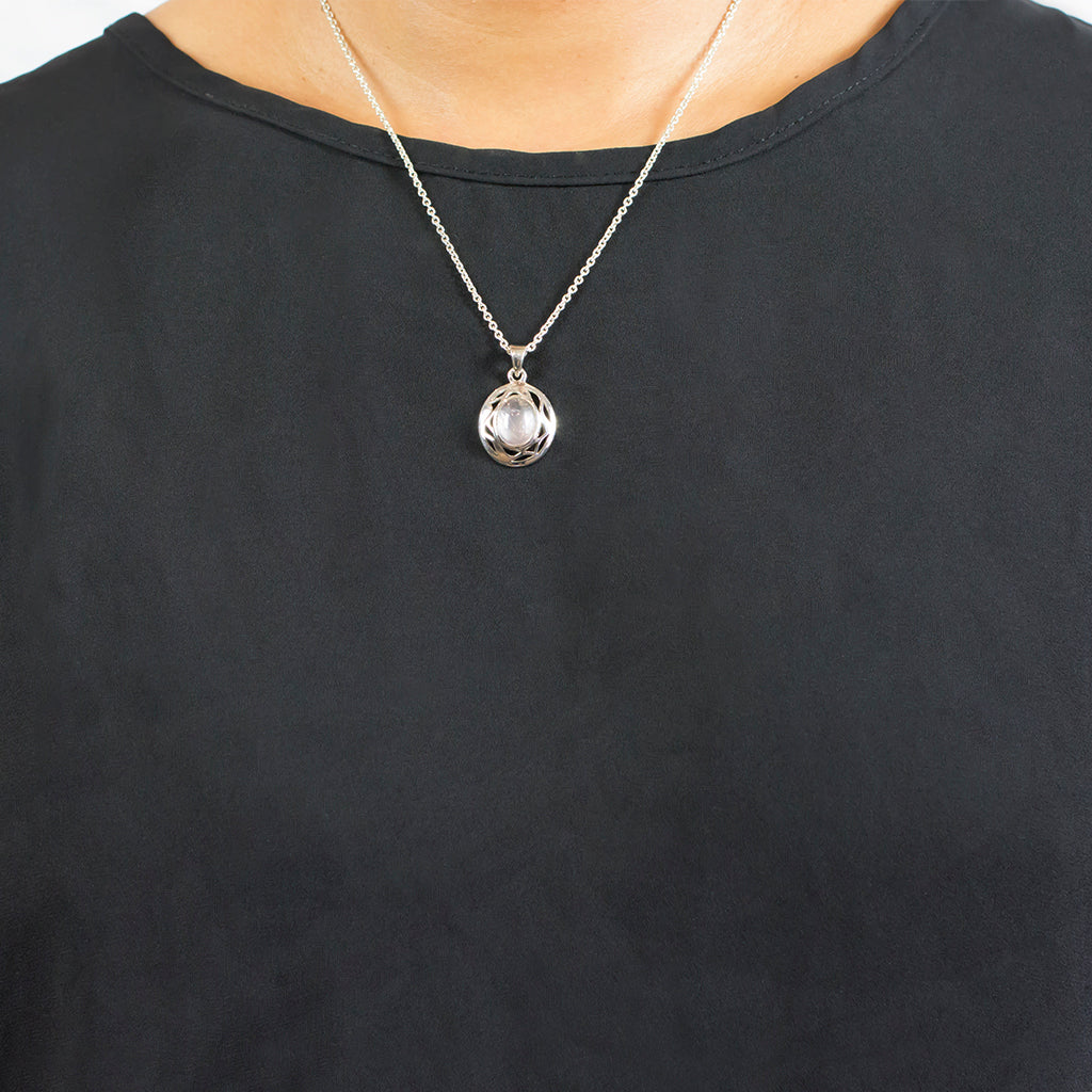 Model Wearing Rose Quartz Necklace Made In Earth