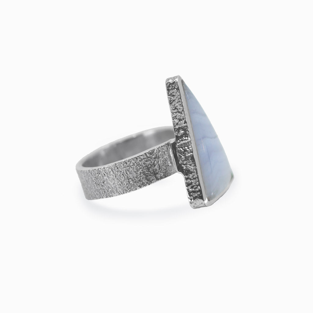 Triangle cabochon Blue Lace Agate ring