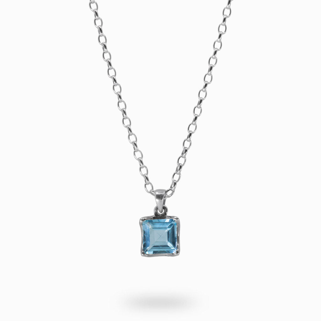 Faceted Square Blue Topaz necklace