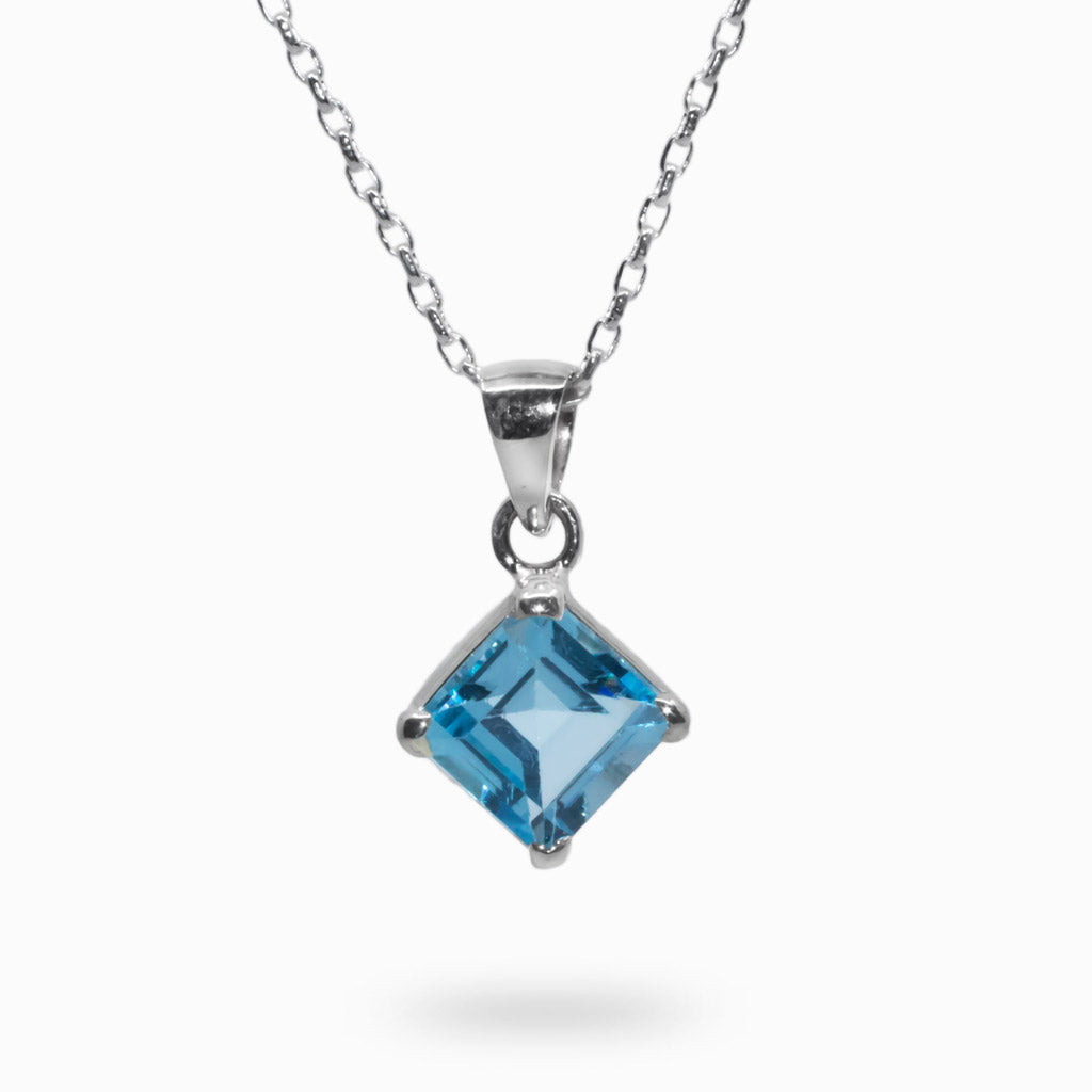 Square shape Light Blue Topaz Necklace