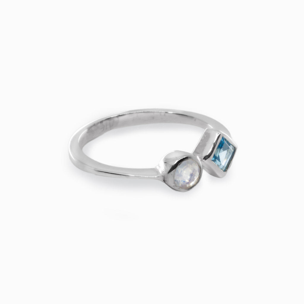 Blue Topaz & Rainbow Moonstone Ring