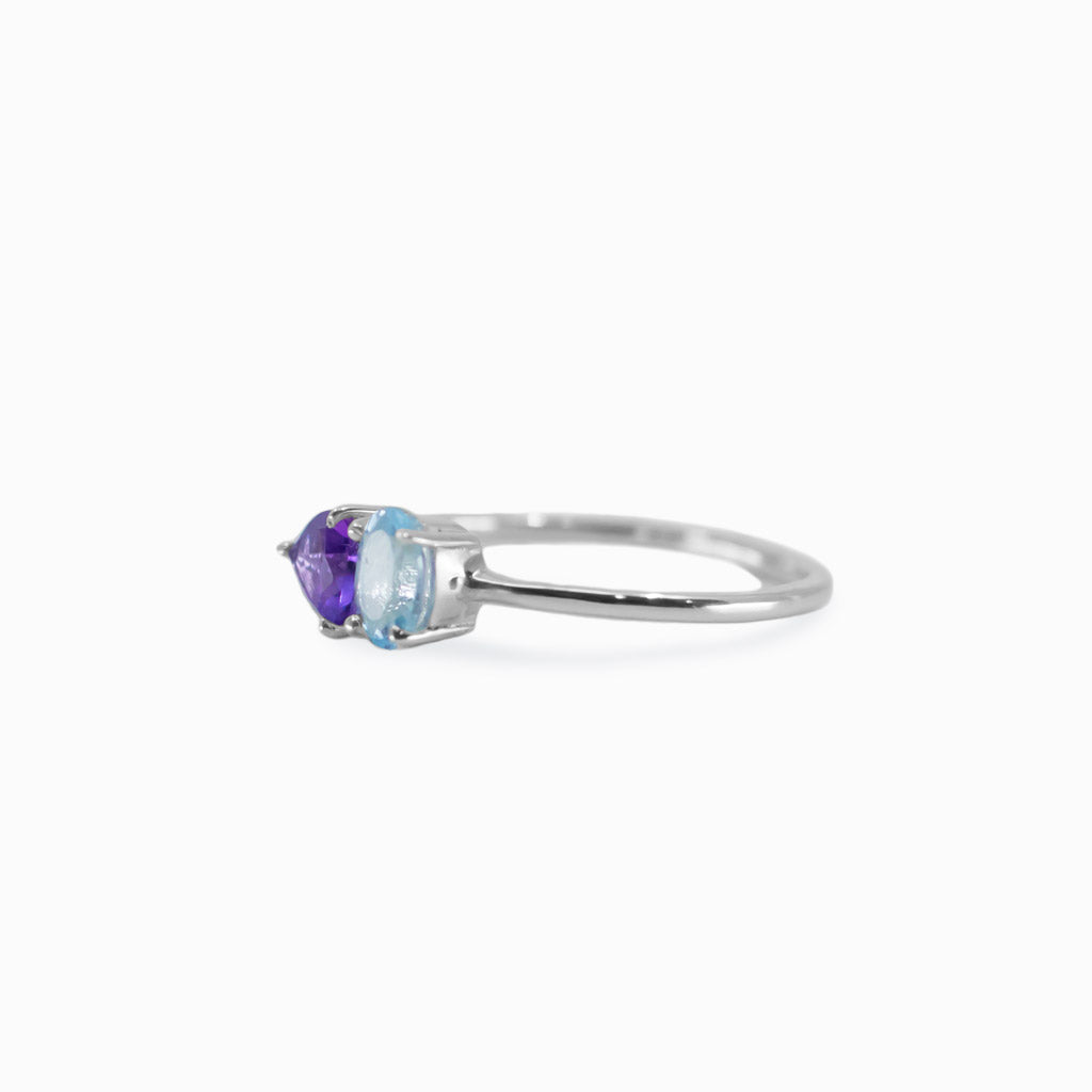 faceted Blue Topaz and Amethyst ring