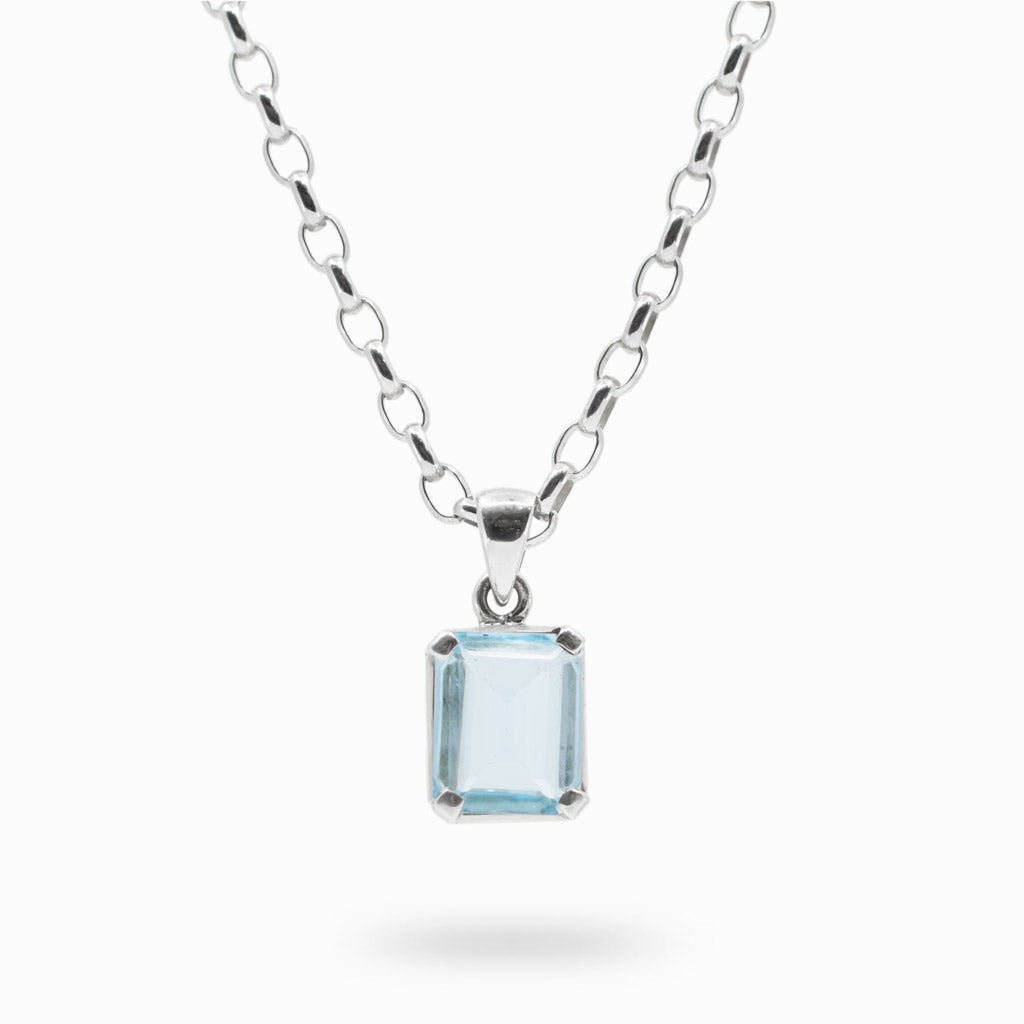 Faceted Rectangle Blue Topaz necklace