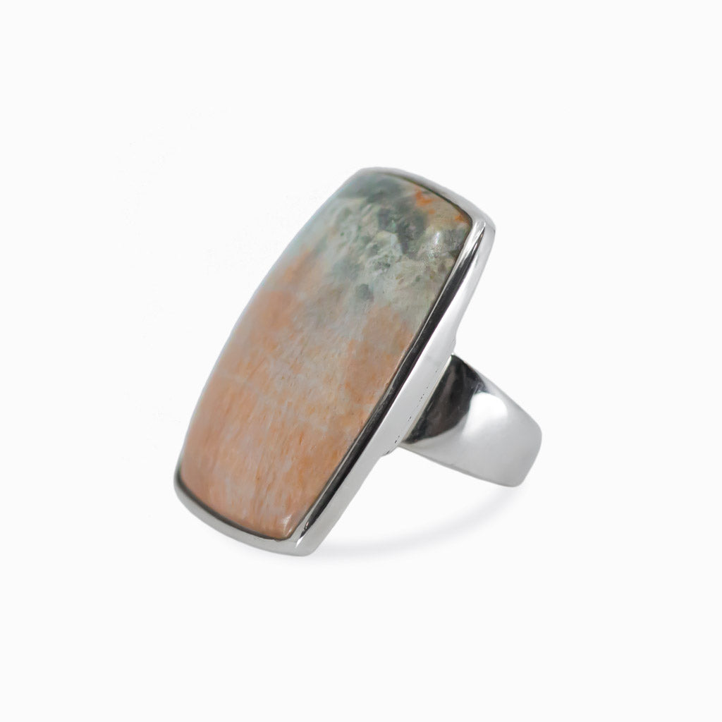 Cabochon rectangle Celestobarite ring