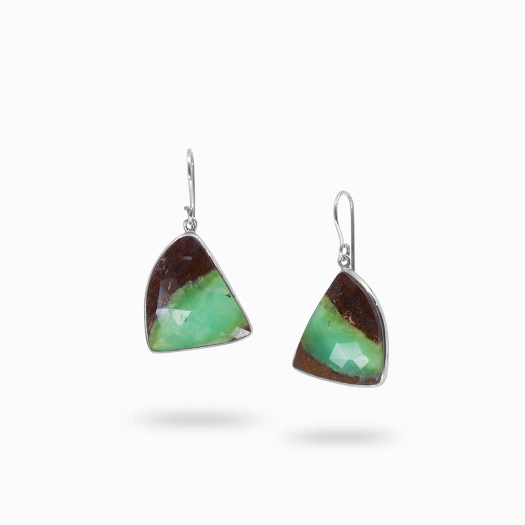 Faceted Chrysoprase in Matrix drop earrings