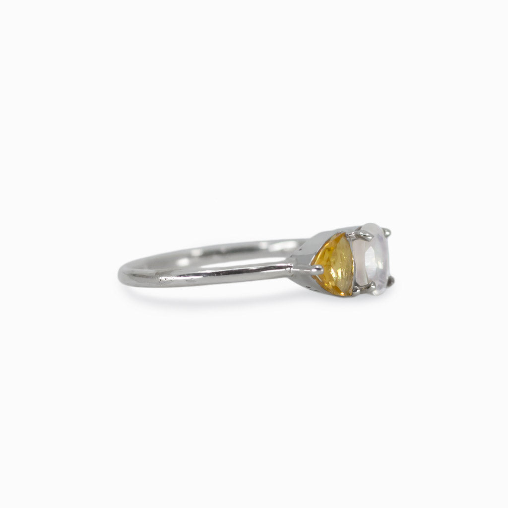 faceted Citrine and Rainbow moonstone ring