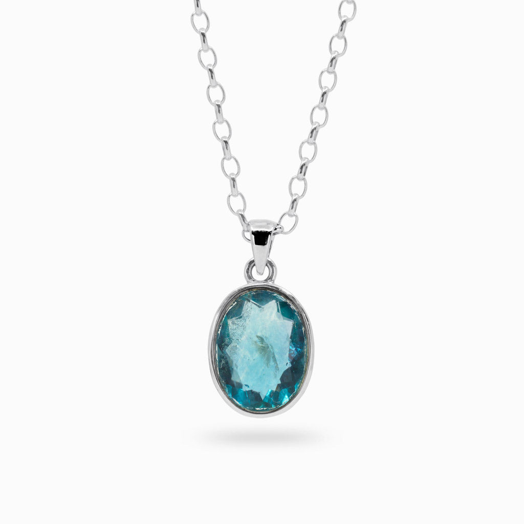Bright blue Oval faceted Fluorite Necklace